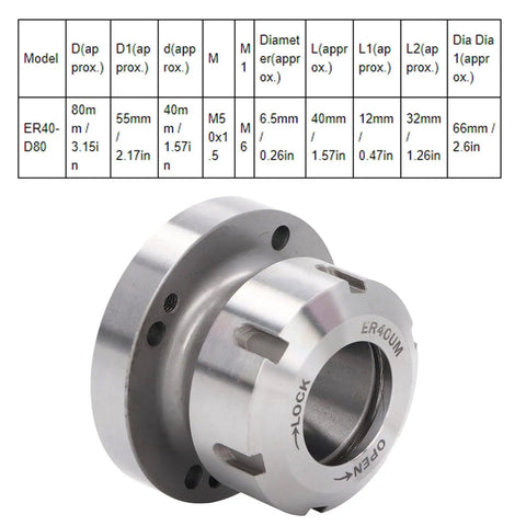 Heavy Duty Fabater Collet Chuck With 80mm ER40 Holder For Lathes and Milling Machines And CNC Engravers close-up showing durable design and precision.
