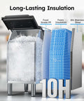 Commercial Ice Machine Delivers 850 Lbs Per Day, 460 Lbs Ice Storage, Heavy Duty Workhorse Ice Maker in stainless steel with ice visible