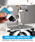 Clear Odorless Sewing Machine Oil and Cleaning Kit with Applicator and Brush, ISO VG 10 Low Viscosity Lubricant on sewing machine needle bar