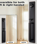 Oil Rubbed Bronze Front Door Handleset With Knob And Reversible Entrance Handle For Right Or Left Handed Doors Single Cylinder Deadbolt Movable Hole Position To Fit US Standard Doors Easy Install showing installation on door