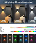 Three Four Pack Solar Wall Lights For Outdoor Use With Dusk To Dawn Sensor showcasing 13 lighting modes in warm, natural, and cool white.
