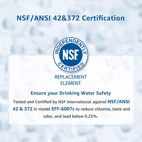 NSF ANSI 42 372 certification for Premium Replacement Refrigerator Water Filter Compatible With EveryDrop 4, Whirlpool EDR4RXD1