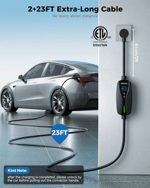 Dual Voltage EV Charger For Tesla With App, Level 1 And Level 2 Portable Charger For Home And Outdoors, 2+23 Ft Cable setup