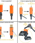 Step-by-step assembly guide for All In One Hole Saw Kit For Wood Metal And Plastic, Built Tough Bi Metal Cutter Set, 10 Piece