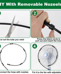Steps showing DIY setup of Outdoor Misting System for Patio Cooling 75Ft Water Mister Hose Kit with Brass Nozzles on fan