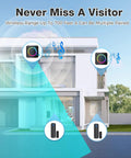Wireless Door Chime When Doors Open For Home And Business Use, Easy Install Door Sensor Bell That Alerts When Entry Is Detected, Perfect For Toddlers And Seniors With Dementia, Customizable Tones And Several Volume Options black sensor and receiver shown on a house exterior