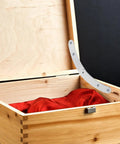10 Pack Silver Tone Drop Down Lid Hinges With Lid Stay Support on wooden box with red lining for chests and cabinets