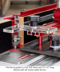 Iron Grip Coping Sled For Router Table With Upgraded Stiffer Base And Large Fence Guide showing precision fence and rugged clamp