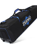 Full Open Golf Club Travel Case With Wheels Airline Approved Protective Cover For Cart Bags And Stand Bags Soft Sided Waterproof Oxford Bag Heavy Duty Black, side view with wheels and blue accents.