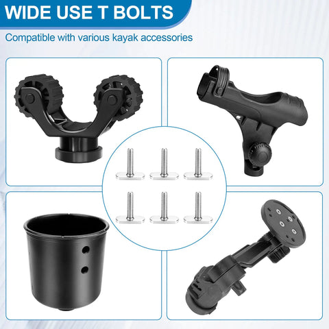 Heavy Duty T Bolts For Kayak Track Rail And T Slot Mount Screw Setup Built Tough To Give Your Deck A Badass Lockdown showing accessories.