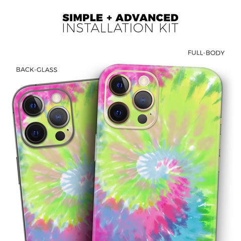 Full Body Skin Decal Wrap Kit for iPhone 11 With Spiral Tie Dye Pattern V7 showing rear camera coverage