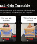 Hand-grip turntable comparison for Hardcore Heavy Duty Electric Stretch Wrapping Table With Automatic Film Dispenser.