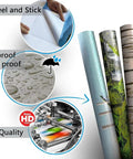 Custom Peel And Stick Wall Mural Featuring Lush Green Meadow Scene waterproof display showcasing peel and stick application process.