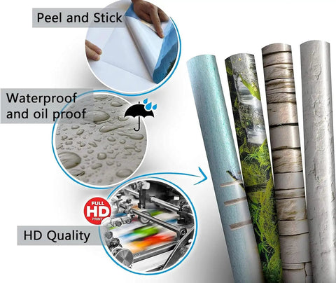 Custom Peel And Stick Wall Mural Featuring Lush Green Meadow Scene waterproof display showcasing peel and stick application process.