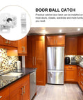 Kitchen view with focus on silver iron ball catch latch, Twenty Sets Silver Iron Ball Catch Latches For Cabinet And Wardrobe Doors Secure Closure With High Hardness And Smooth Surface Durable Cabinet Door Bumpers For Cabinets Drawers And More.