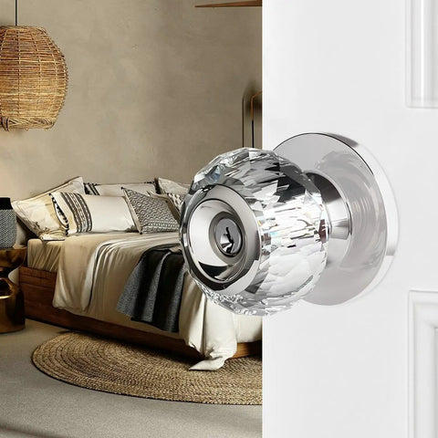 Classic Crystal Door Knobs Three Pack Keyed Alike Privacy Lockset With Lock And Keys For Bedroom And Bathroom Satin Nickel Finish