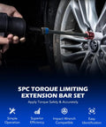 Using Torque Limiting Extension Bar and Deep Impact Socket Set for 1/2 Inch Drive on automotive wheel