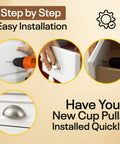 Step-by-step installation of Cup Drawer Pulls 3 Inch Silver Cabinet Hardware 10 Pack, showing drilling and mounting on a drawer.