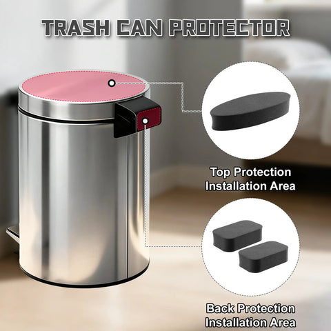 Image showing Six Pack Adhesive Trash Can Wall Guards No Drill Backing to Protect Walls from Scratches in Kitchen with installation areas.