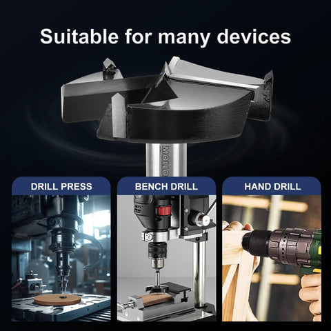 Top Shelf 35mm Carbide Forstner Drill Bit With Triple Flute Design suitable for drill press, bench drill, and hand drill applications.