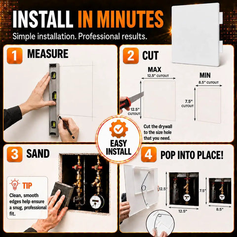 Heavy Duty Adjustable Spring Access Panel For Drywall And Ceilings 12X12 Inch White Abs Plastic Wall Hole Cover Plate installation steps.