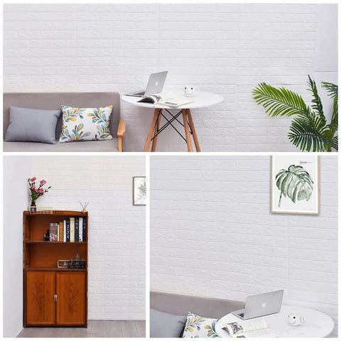 Living room with 40 Pack White 3D Wall Panels Peel And Stick Self Adhesive Waterproof Brick Foam Sheets For Interior Walls.
