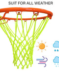 Glow In The Dark Night Basketball Net for Outdoor Hoops, solar powered luminous nylon net fits 21 inch rims, installed on hoop