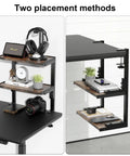 Expandable Under Desk Storage 2 Tier Shelf Clamp On Desk Organizer with wood finish, two placement methods in office setup