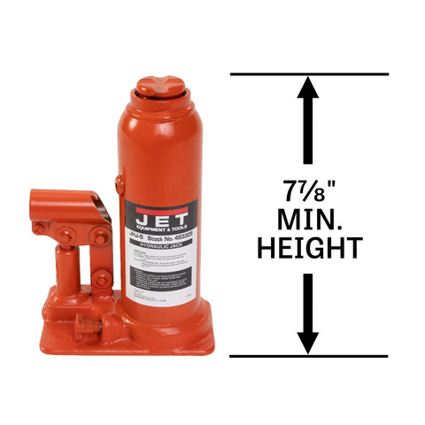 Heavy Duty 5 Ton Hydraulic Bottle Jack With Handle Real Deal Lifter Built Like A Tank For Auto Repair Grind And Solid Garage Hogging Ansi Certified Safe High Lift showing 7 7/8" min height.