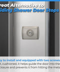 Clear Wall Jamb Bumpers For Sliding Glass Shower Doors And Tub Enclosures Quiet Scratch Resistant Door Stops installed on a door frame.