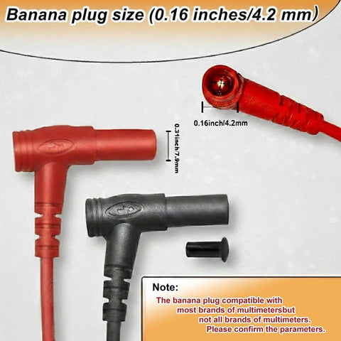 Pro Grade 49 Inch Silicone Multimeter Lead Kit With Gold Plated Probes, Alligator Clips And 0.8mm Back Probe Needles, CAT III 1000V 20A Safety Tested, Works With Fluke AstroAI Klein, banana plug size 0.16 inches shown in red and black cables