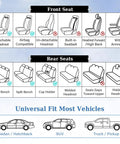 Diagram showing compatibility of Premium Nappa Leather Car Seat Covers Full Set with various seat types for cars and trucks.