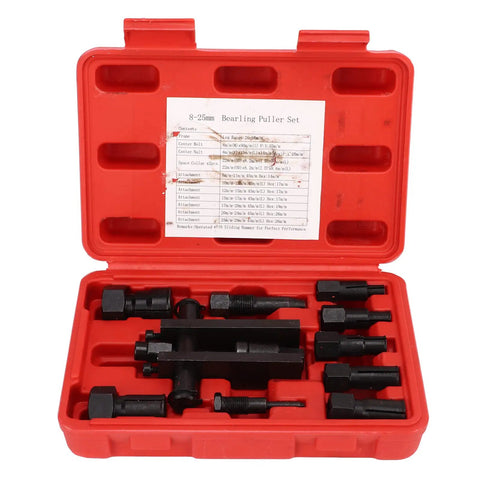 Ultimate Universal Motorcycle Bearing Puller Tool Kit With 10 Piece Internal Extractor Set For Smooth Bike Engine Repair And Easy Motor Maintenance With Durable Metal Storage Case Helps You Fix Stuff Quick No Sweat On Your Sweet Machine, red case open