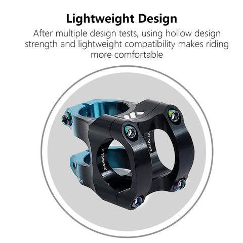 Beefy Aluminum MTB Bike Stem 30 Degree Rise, 50mm Center Distance, 28.6mm Steerer, 31.8mm Handlebar Clamp, CNC Machined 6061 T6, 120g, Black and Blue Finish for Mountain, Road and BMX Cycling.