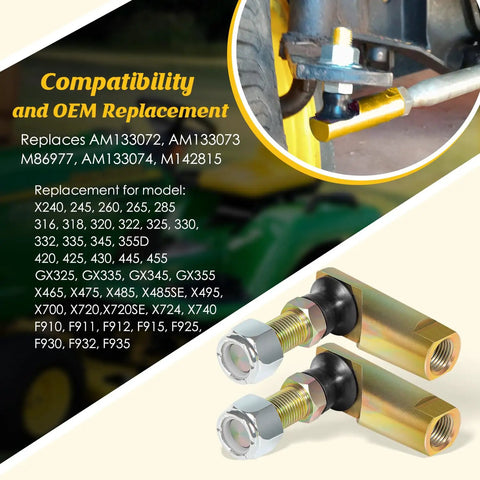 Beefy Direct Fit Heavy Duty Steering Tie Rod Ball Joint Ends Kit For Wide Range Of Tractors, ATVs And UTVs Replaces AM133072 AM133073 AM133074 M86977 Fits X465 X485 GX325 GX335 F910 F935 And More Durable Zinc Coated Steel, 2 ends