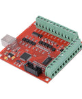 USB 100KHz Motion Controller Board For CNC Engraving With 0 To 10V Analog Output And Optional 0 To 5V Config Limit Switch Ready High Speed 100KHz Pulse Drive For CNC Servo Motors And Hobby CNC Enthusiasts. red PCB USB CNC motion controller board with screw terminals