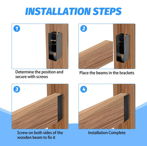 Installation steps for Hassle Free 8 Pack 2X6 Concealed Joist Hangers With Matching Nails Galvanized Steel hidden beam brackets.
