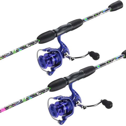 Two-Piece 6-Foot Graphite And Fiberglass Spinning Rods With Anti-Reverse Reels 2-Pack Combo Set For Freshwater Or Light Saltwater