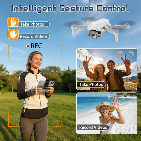 Flying 1080P Camera Drone For Adults And Beginners Foldable RC Quadcopter with intelligent gesture control feature demonstration.