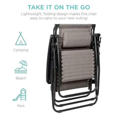 Zero Gravity Outdoor Folding Recliner Lounge Chair With Adjustable Canopy Shade Headrest And Side Tray, folded for portability