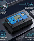 Powerful 12V 24V PWM Solar Controller With LCD Display and USB Output, 100A MPPT style solar charger for RVs, Boats, or Home Power