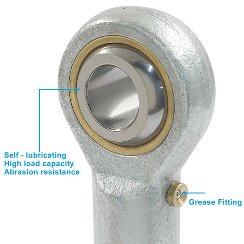 Two Pack 1/2 Inch Bore Rod End Bearing With 1/2-20 Right Hand Thread PHSB8 Self Lubricating Ball Joint For Smooth Articulation Jam Nut Included Built To Last For DIY Projects And Heavy Duty Machinery, steel body with grease fitting