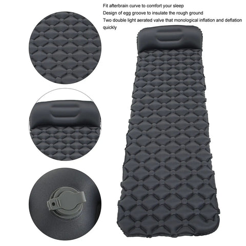 Inflatable Camping Sleeping Pad With Pillow For Backpacking Damp Proof TPU Construction Quick Inflation By Mouth Or Pump