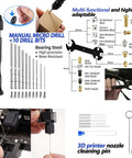Manual micro drill set with 10 drill bits from All In One 82 Piece 3D Printer Tool Kit In Durable Case With PTFE Cutter Deburring Tools Scrapers