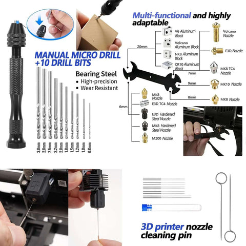 Manual micro drill set with 10 drill bits from All In One 82 Piece 3D Printer Tool Kit In Durable Case With PTFE Cutter Deburring Tools Scrapers