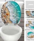 Round Toilet Seat Resin for Bathroom featuring beach design with seashells and waves, fits various toilet sizes.