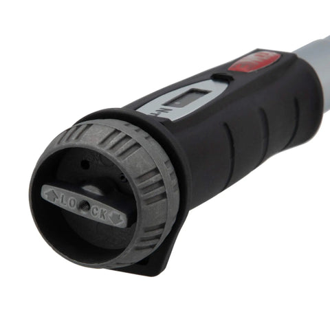Preset Torque Wrench With Direct Set Torque, Quarter Inch Drive, Black Finish, Made In Japan, Up To 6 Nm Capacity, Easy Readout For Quick Tightening Of Bolts And Nuts, Precision Hand Tool For Pros And DIYers, close-up of lock end