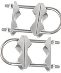 Heavy Duty Mast Clamp Kit For Dual Antenna Mounts With V Jaw Brackets And U Bolts, Two Pack Pole Mount Brackets For Outdoor Roof Or Mast Install, Zinc Plated Iron Construction With Rust Proof Finish Built To Last. Zinc-plated iron V-jaw mast clamps, 2-pack