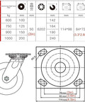 Top Shelf Heavy Duty Rubber Swivel Casters With 360 Silent Locking Brakes And Precision Ball Bearings For Furniture And Rolling Cabinets 5 Inch wheel specification chart.