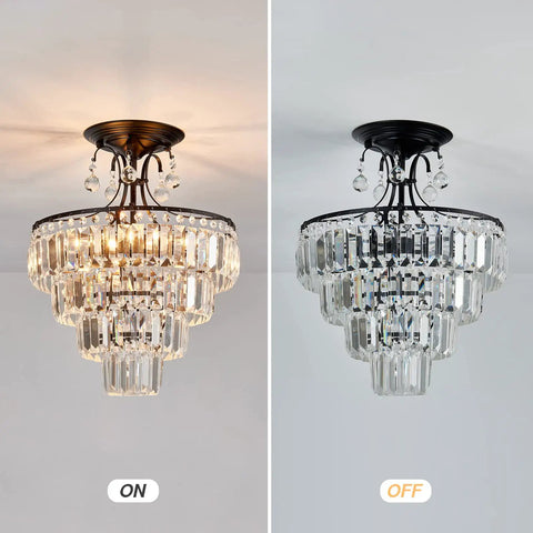 Black Crystal Round Chandelier 15.35 Inch Diameter 5 Light Showpiece Statement Piece Modern Antique Semi Flush Mount